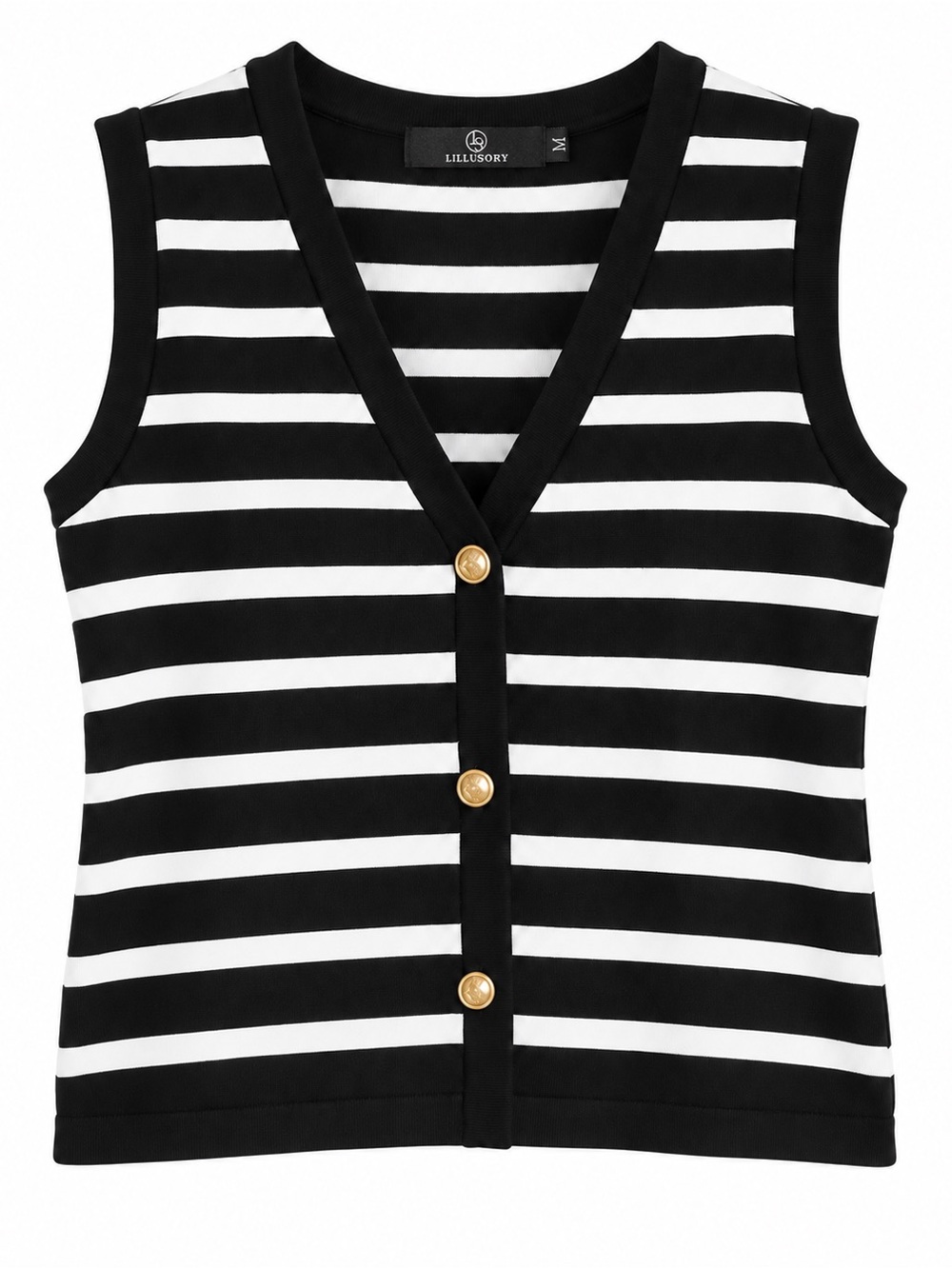 Lillusory Women's
Button-Up Sleeveless
Sweater Vest Size M
Striped black/White